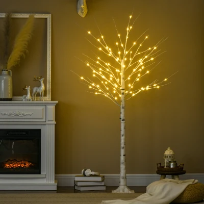 HOMCOM 6ft Artificial White Birch Tree Pre-Lit LED Indoor/Outdoor