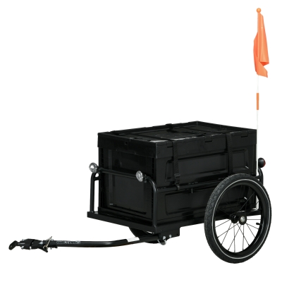 HOMCOM 65L Steel Bike Trailer Storage Box Black
