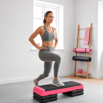 SPORTNOW Aerobic‑Step rutschfester Fitness‑Step höhenverstellbar 3 Stufen 77x36x20,5 cm Rosa und Schwarz