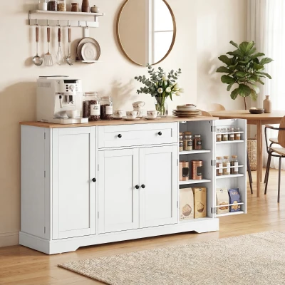 HOMCOM Aparador de Cocina con Cajón Estantes en las Puertas Estantes Ajustables Barra de Café 138x40x83,5 cm Blanco