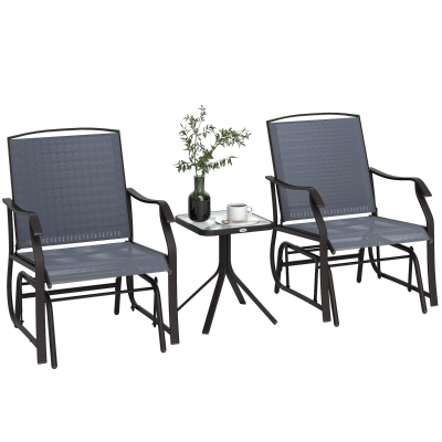 Outsunny Glider Rocking Chair & Table Set Grey