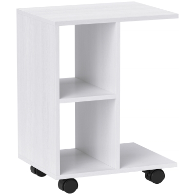 HOMCOM Beistelltisch in C-Form, Kaffeetisch, Couchtisch, Eckschreibtisch, mit Rollen, E1-Spanplatte, 45 x 35 x 58 cm, Weiß