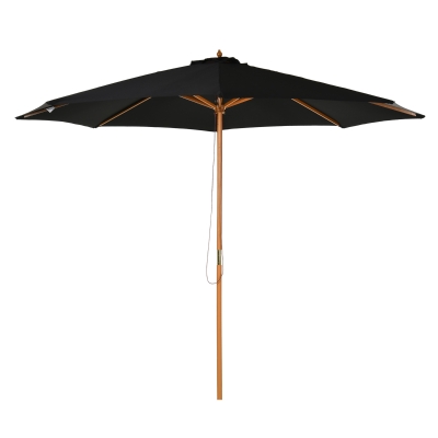 Outsunny Ombrellone da Giardino Ø3m Palo Legno e 8 Stecche Nero