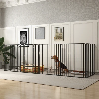 Țarc pentru Câini Mari cu 6 Panouri Modulabile din Oțel Negru