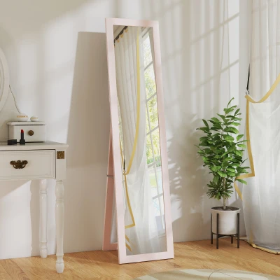 HOMCOM Espejo de Cuerpo Entero 157x37 cm con Marco de MDF Espejo de Pie Inclinado o Colgante Rosa Perla Claro