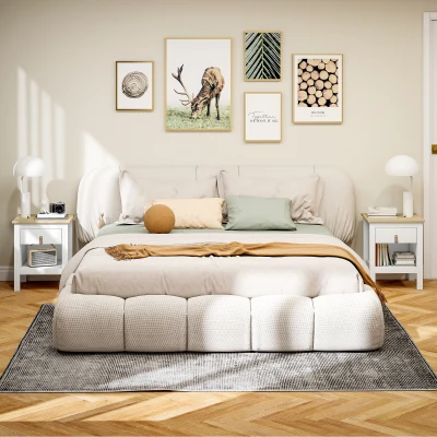 HOMCOM Set 2 Comodini con Cassetto e Ripiano Bianco e Rovere