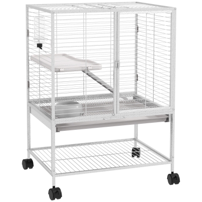 PawHut Cage Animaux 2 Niveaux Roulettes Gris 61,5x44,5x86cm