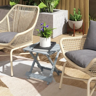 Outsunny Folding Fir Wood Coffee Table Portable Garden Balcony