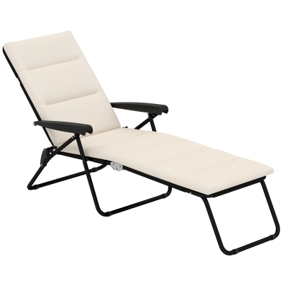 Outsunny Transat Pliable 6 Positions Matelas Acier Crème