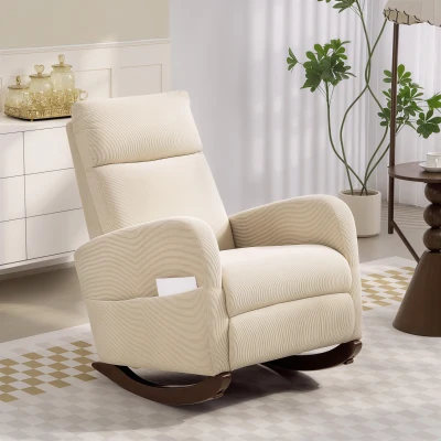 HOMCOM Schaukelstuhl, gepolsterter Schaukelsessel mit Cordstoff, Seitentaschen für Wohnzimmer, Schlafzimmer, Beige
