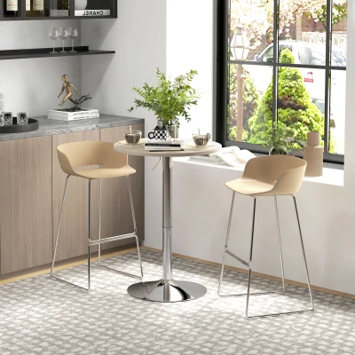 HOMCOM Mesa Alta Cocina Mesa Alta Bar Redonda para 2 Personas Altura Ajustable Tablero Giratorio 360° 60x60x91 cm Roble Claro