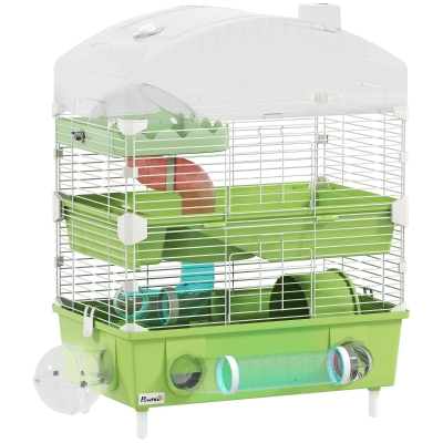 PawHut 3-Tier Hamster Cage with Wheel & Tubes Green 45x28x60cm