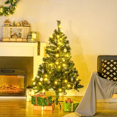 HOMCOM Weihnachtsbaum Christbaum Kunsttanne, 1,2m, LEDs, inkl. Stern, 75 cm x 75 cm x 120 cm, Grün
