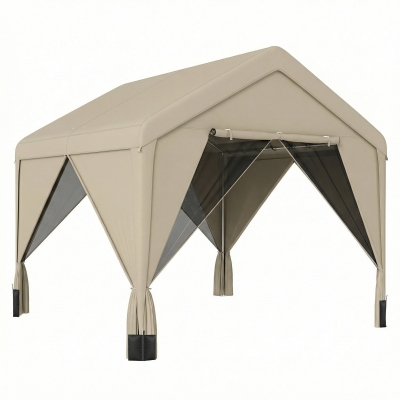 Outsunny Patio Gazebo Steel Frame with Netting Khaki 3x3m