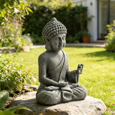 Outsunny Statue Bouddha Oxyde Magnésium Gris Foncé 51cm