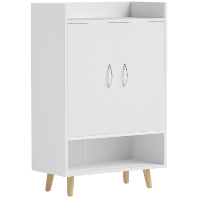 HOMCOM Schuhschrank, Schuhregal mit Türen und Regalen, für Flur, moderne Schuhkommode, Schuhablagen, 60 x 30 x 92 cm, Weiß