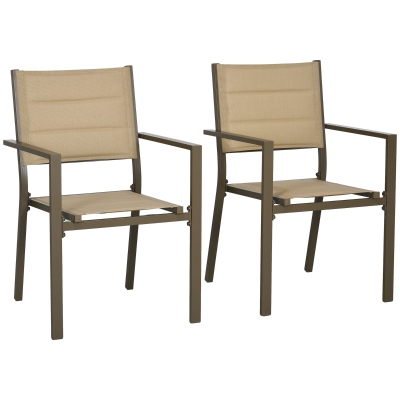 Outsunny Aluminium Stacking Garden Chairs Set of Two Khaki