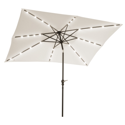 Outsunny Parasol de Terraza Exterior 2,7x2x2,5 m con Techo Inclinable hasta 45° Luces LED Solares y Manivela Blanco Crema