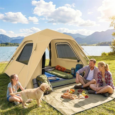 Outsunny Tenda Pop-Up per 2-3 Persone con Finestre in Rete Cachi