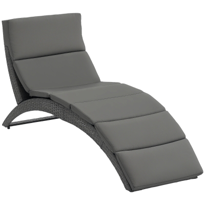 Outsunny Foldable Rattan Sun Lounger Grey with Cushion