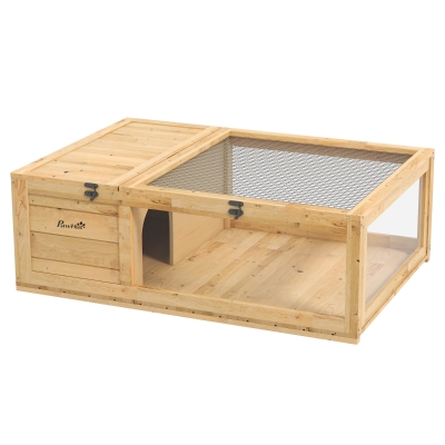 PawHut Enclos Tortues Bois Massif 91x60,5x32cm Jaune Clair