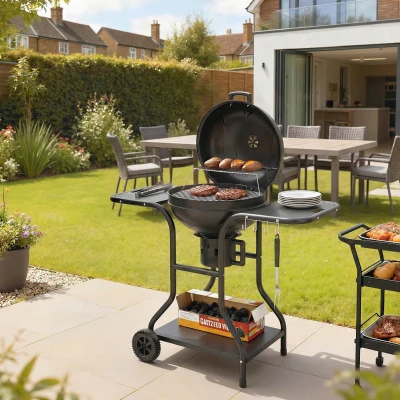 Outsunny Barbecue Fumoir Charbon avec Tables et Thermomètre