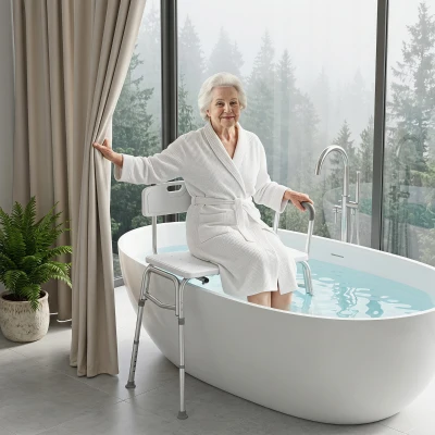 HOMCOM Banco Ducha de Transferencia con Reposabrazos y Respaldo Taburete de Baño Altura Ajustable 10 Niveles Carga 136 kg