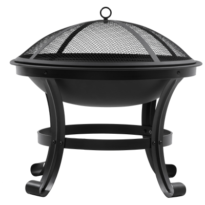 Outsunny Brasero Exterior para Jardín Pozo de Fuego de Acero con Protector de Chispas y Atizador para Hogueras Ø55x50 cm Negro