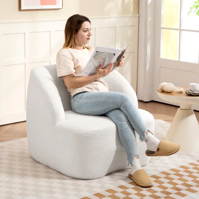 HOMCOM Sillón de Lectura Tapizado en Borreguito Diseño Curvo Acolchado Grueso No Requiere Montaje Crema
