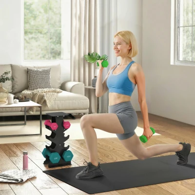 SPORTNOW Hex Dumbbell Set with Rack for Home Gym 1-5kg