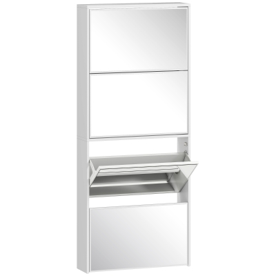 HOMCOM Mobile Scarpiera a 4 Ante a Specchio 63x17x146 cm Bianco
