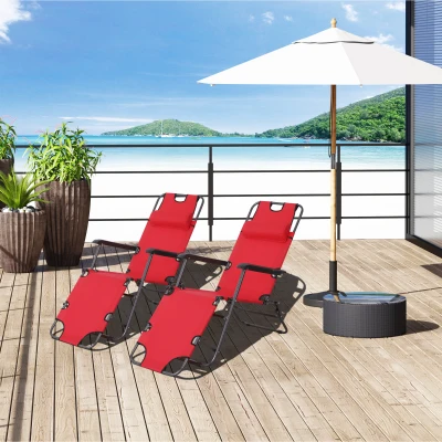 Outsunny 2-Piece Folding Sun Lounger Red Adjustable Chair