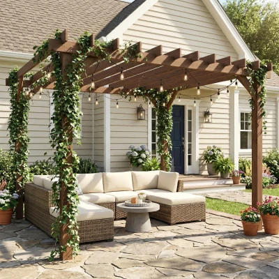 Outsunny Wooden Pergola Gazebo Maple 3.6x3m
