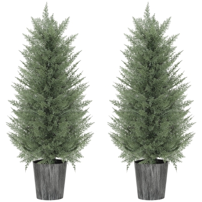 HOMCOM 2er Set Künstliche Zypressenbäume groß 90cm Kunstpflanze, Plastik Künstliche Pflanzen im Topf 15 x 15 x 90 cm Grün
