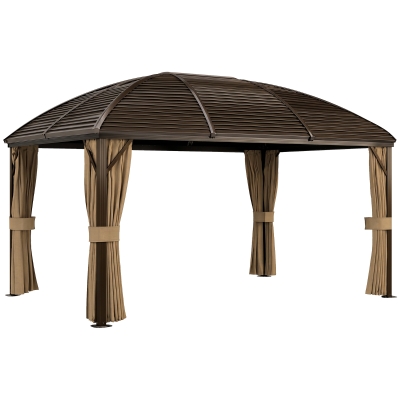 Outsunny Gartenpavillon, Partyzelt, Festzelt, 4 x Doppel-Seitenteile, wasserdicht, 2 Laternenhaken, ca. 4 x 3 x 2,8 m, Braun
