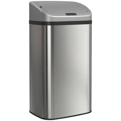 HOMCOM Cubo de Basura Cocina Automático 48 L Sensor Infrarrojo Cierre Automático Antihuellas Acero Inoxidable Plata
