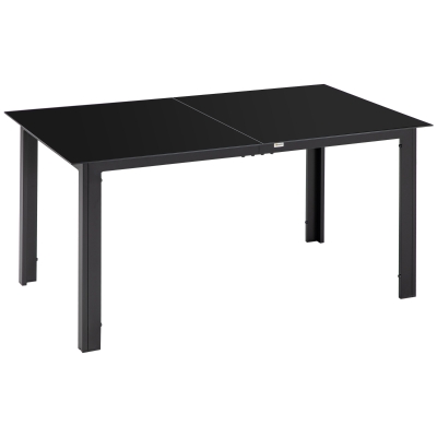 Outsunny Gartentisch für 6 Personen, wetterbeständig, gehärtetes Glas, Terrassentisch, 150 cm x 90 cm x 74 cm, Schwarz