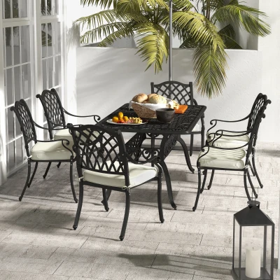 Outsunny 7-Piece Aluminium Patio Dining Set Black