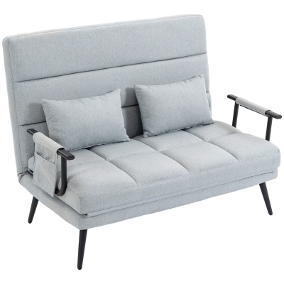 HOMCOM Sofá Cama 2 Plazas Convertible 3 en 1 Tapizado en Lino con Respaldo Ajustable Click-Clack Gris Claro