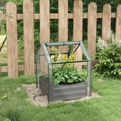 Outsunny Carré Potager Surélevé Acier Galvanisé avec Mini Serre