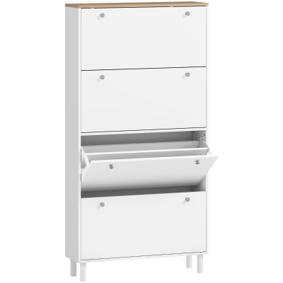 HOMCOM Dulap pentru Pantofi 32 Perechi cu 4 Sertare Rabatabile, Rafturi Reglabile, Modern, 80 x 23,5 x 157 cm, Alb