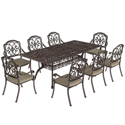 Outsunny 9-Piece Cast Aluminium Dining Set Bronze Patio
