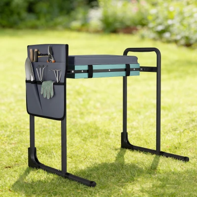 Outsunny Tabouret Pliant Jardin avec Sac Outils Gris Foncé