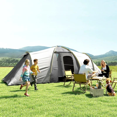 Outsunny Four-Man Tunnel Tent Grey/Yellow with 2 Bedrooms
