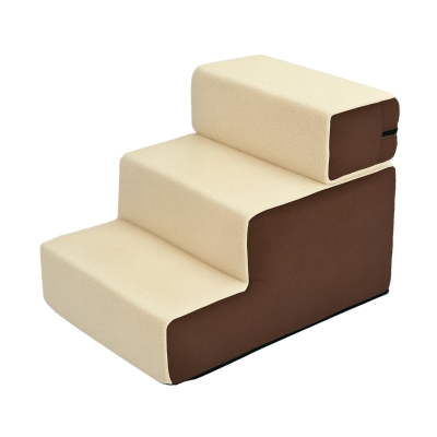 PawHut Rampe Chien 2/3 Marches Tissu Chocolat Crème