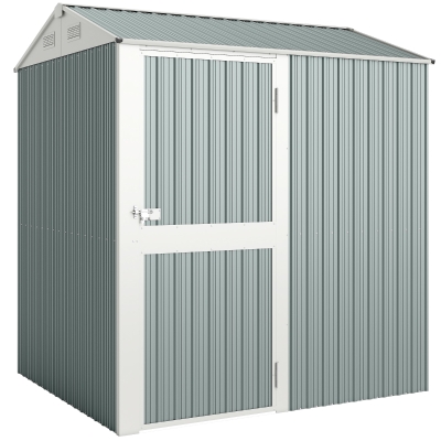Outsunny Metall Gerätehaus 3,5 m², Hoher Abschließbar Geräteschuppen mit Sattedach Lüftungen Handschuhen, 209 x 177 x 236 cm