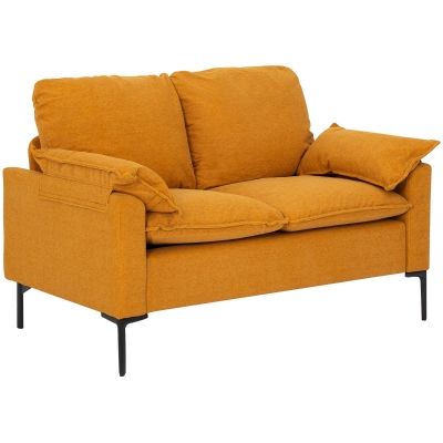 HOMCOM Sofá de 2 Lugares Revestido em Veludo Sofá Moderno com Pés de Metal Apoios de Braços Acolchoados 130x77x84 cm Amarelo Mostarda