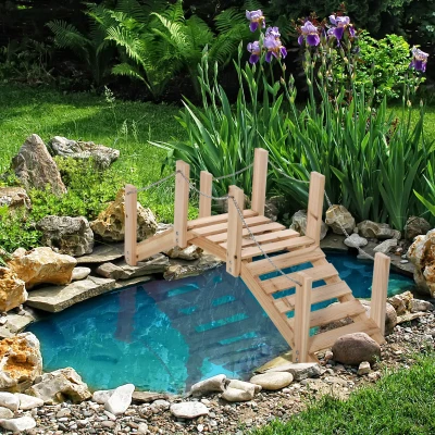 Outsunny Puente de Jardín de Madera con Pasamanos Puente Decorativo para Estanque Carga 5 kg 100x32x48 cm Natural
