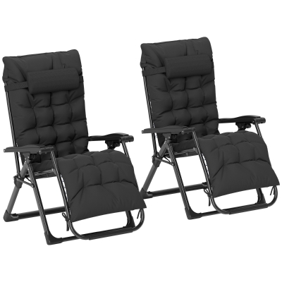 Outsunny 2pc Reclining Zero Gravity Sun Loungers Black