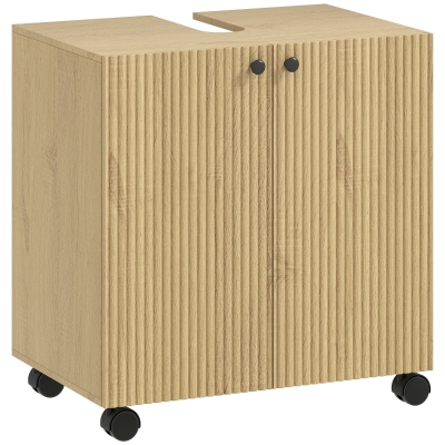 HOMCOM Waschbecken-Unterschrank für Badezimmer, 3-stufiges Regal, Räder, Holz